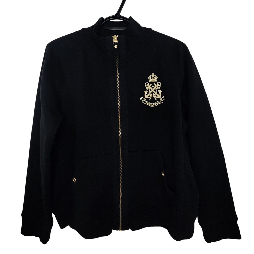 Lauren Ralph Lauren Jeans Co Full Zip Sweatshirt Black Gold Crest XL